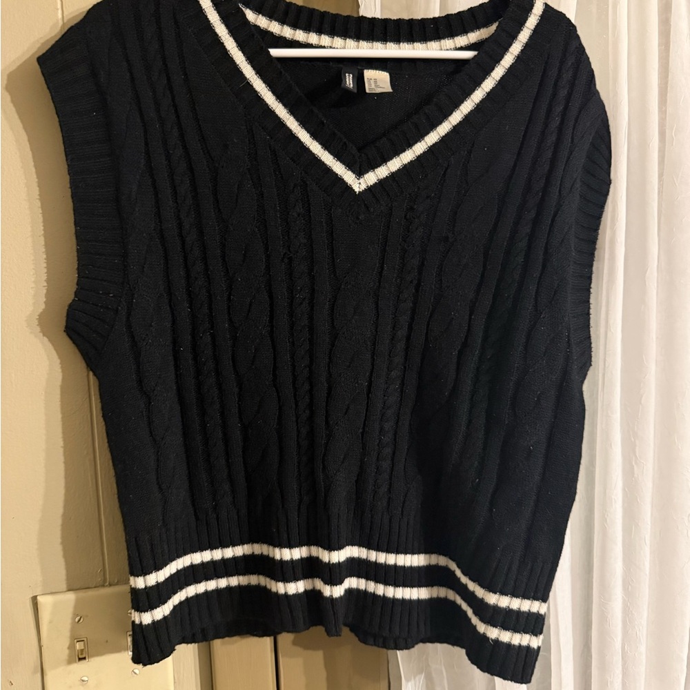 Dark Navy Cable Knit Sweater Vest